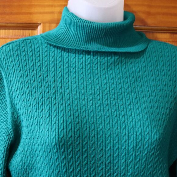 Charter Club Teal Cable Knit Turtle Neck Sweater LG - Picture 3 of 13